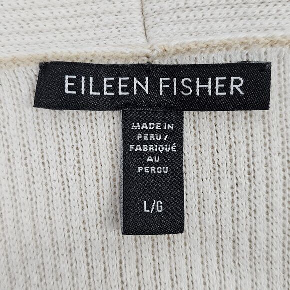 Eileen Fisher Organic Cotton TENCEL™ Knit Cardigan Beige L Open Front Pockets - Picture 3 of 8